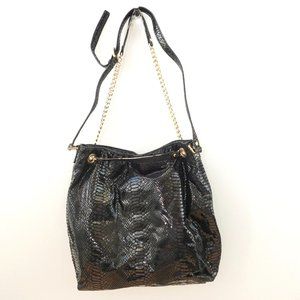 MICHAEL KORS Bag Leather Shoulder Snakeskin Bucket Embossed Gold Chain Exotic